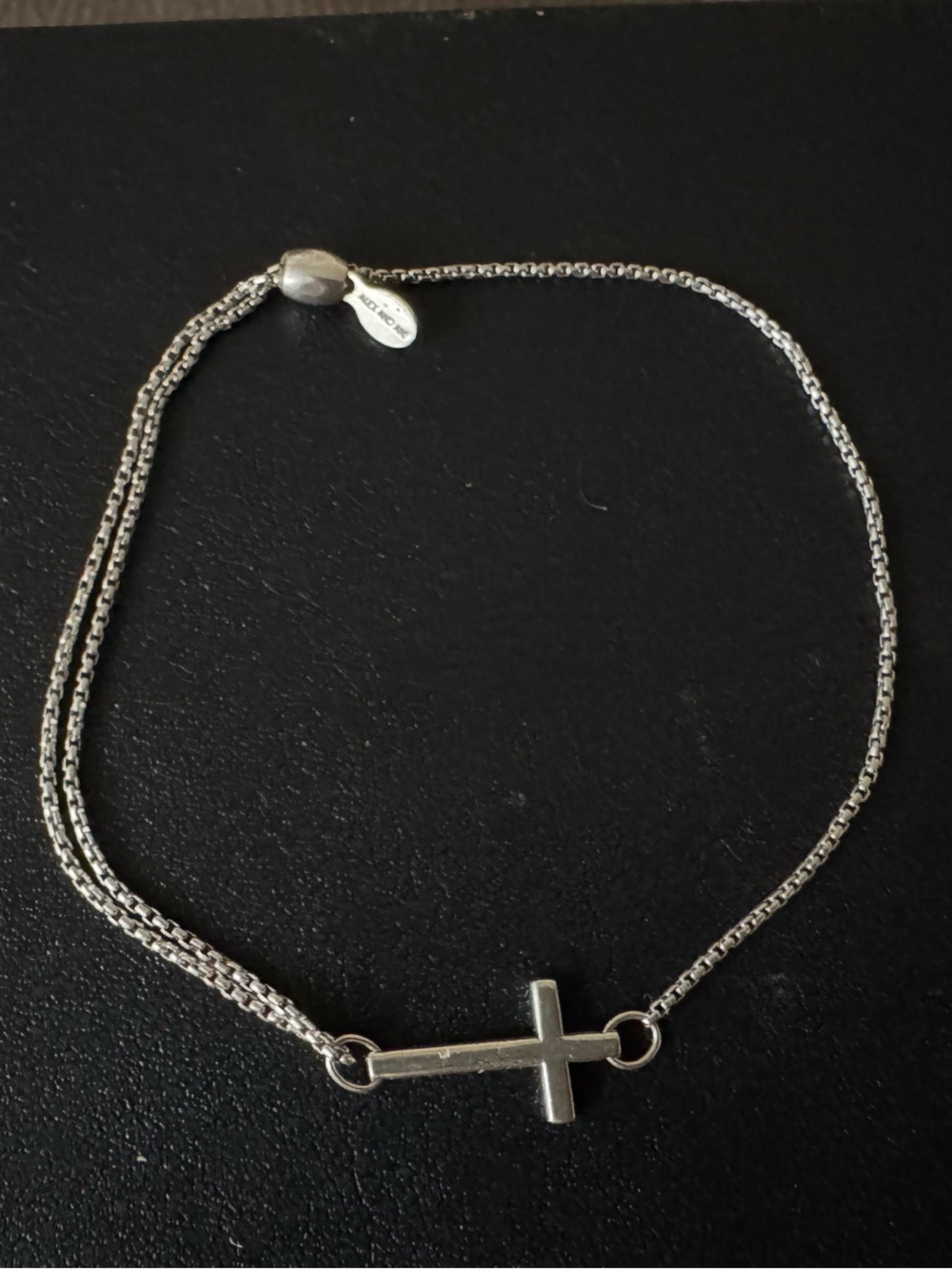 Alex And Ani 925 Sterling Silver Cross Adjustable Pull Chain Bracelet